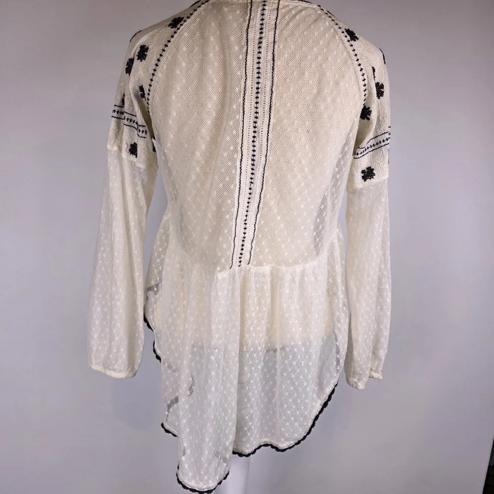 Free People Star Dust Peasant Blouse XS Cream Swiss Dot Mesh Embroidered Hippie - Picture 4 of 8